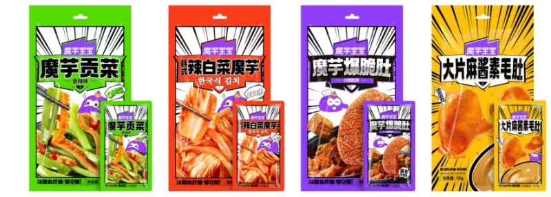 50g韓式辣白菜魔芋、大片麻醬素毛肚、魔芋爆脆肚、魔芋貢菜香辣味