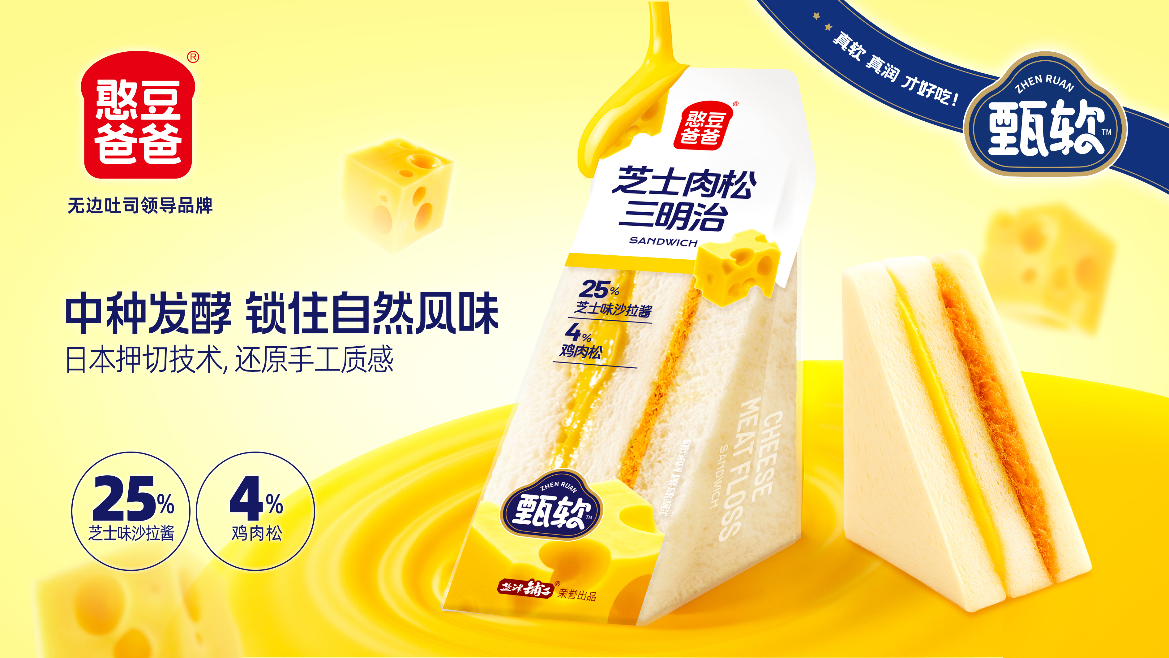 鹽津鋪子憨豆爸爸芝士肉松三明治面包