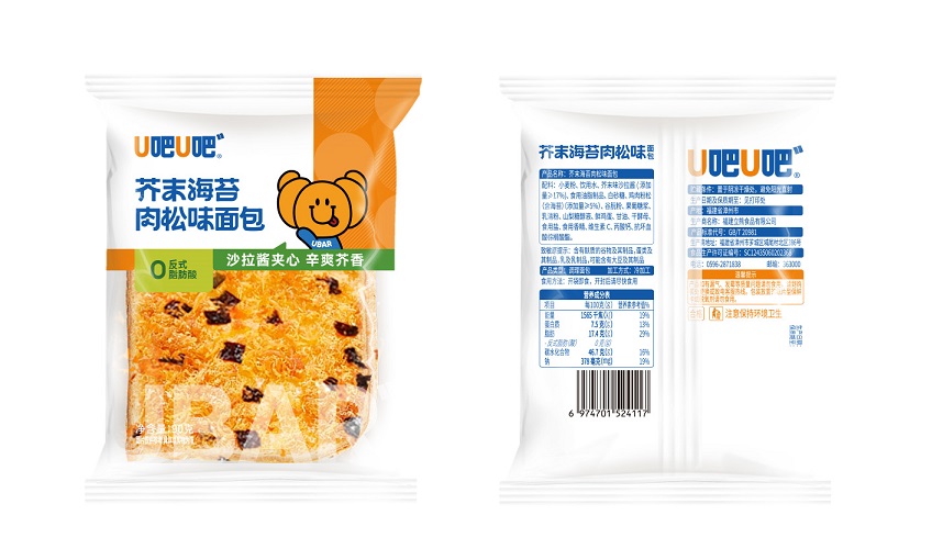 吧U吧芥末海苔肉松味面包 90克