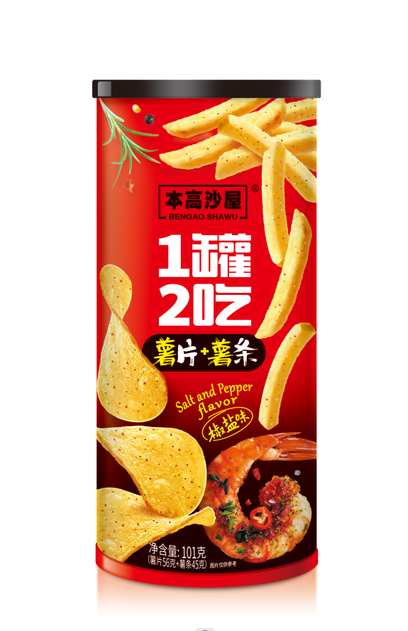本高沙屋101g椒鹽味一罐兩吃原切薯片+薯?xiàng)l