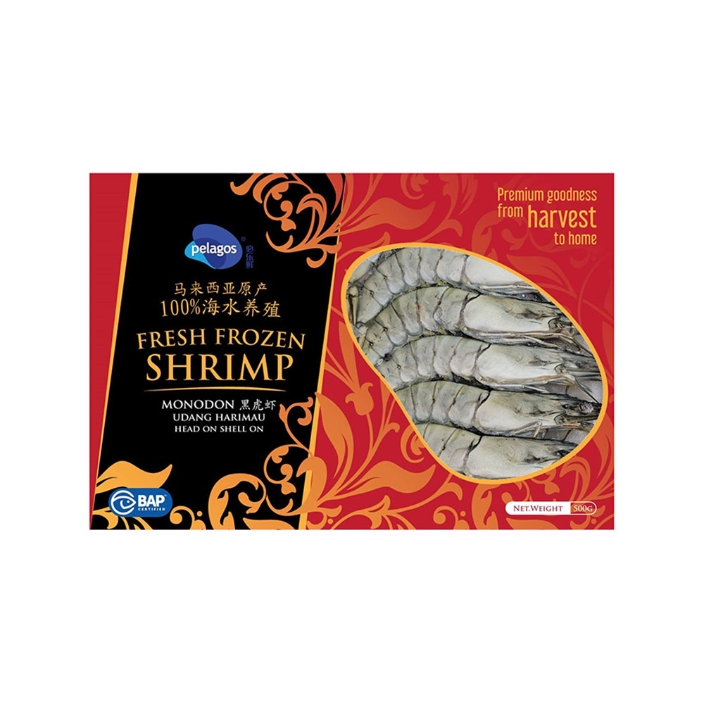 【必樂鮮】生凍馬來西亞黑虎蝦500g/盒(21-25只kg) 12只/盒