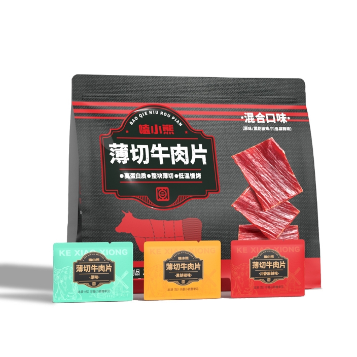 【嗑小熊】薄切牛肉片(原味、黑胡椒味、川香麻辣味混合裝)300g