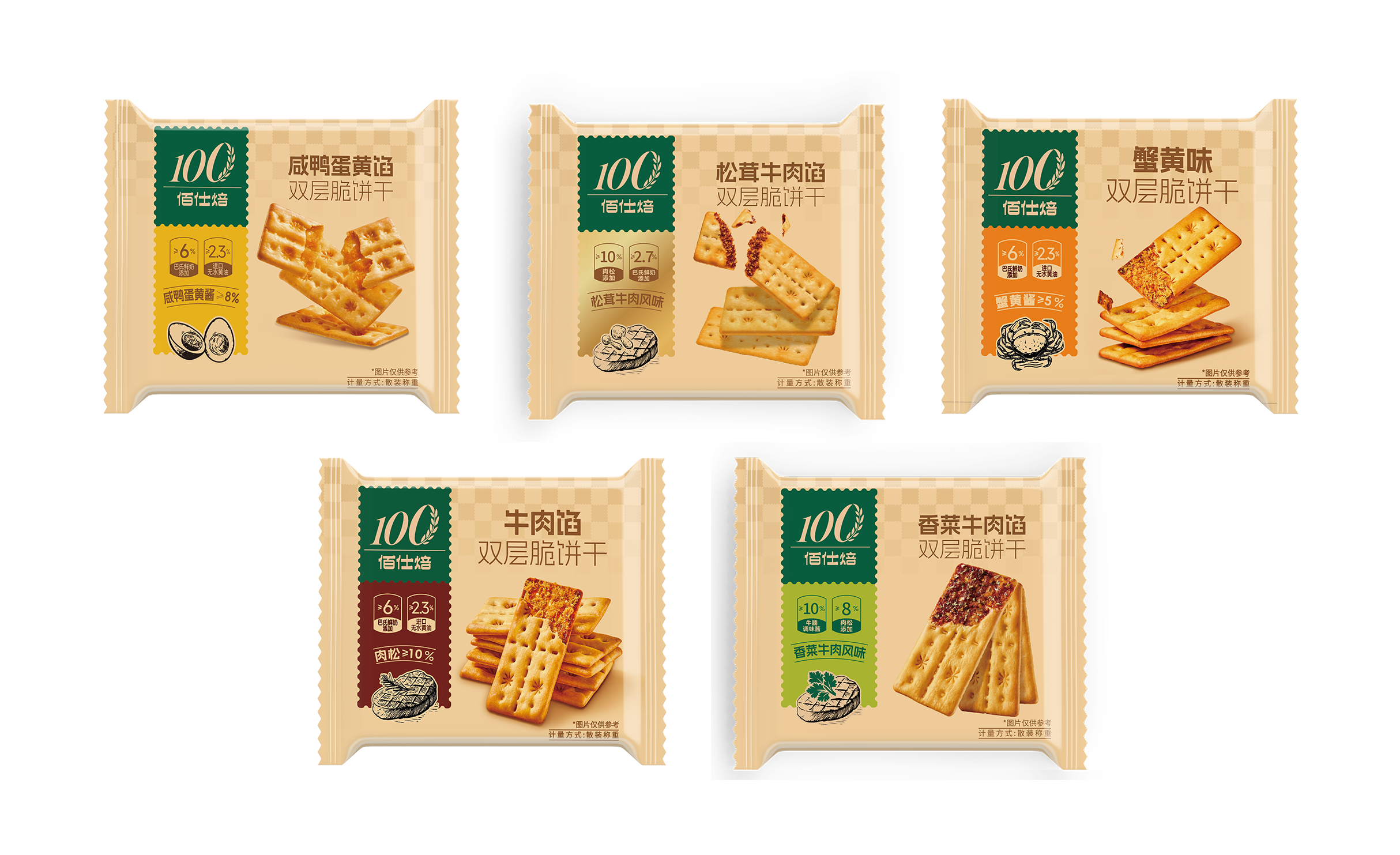 雙層脆(牛肉味、蟹黃味、咸鴨蛋黃味、松茸牛肉味、香菜牛肉味)