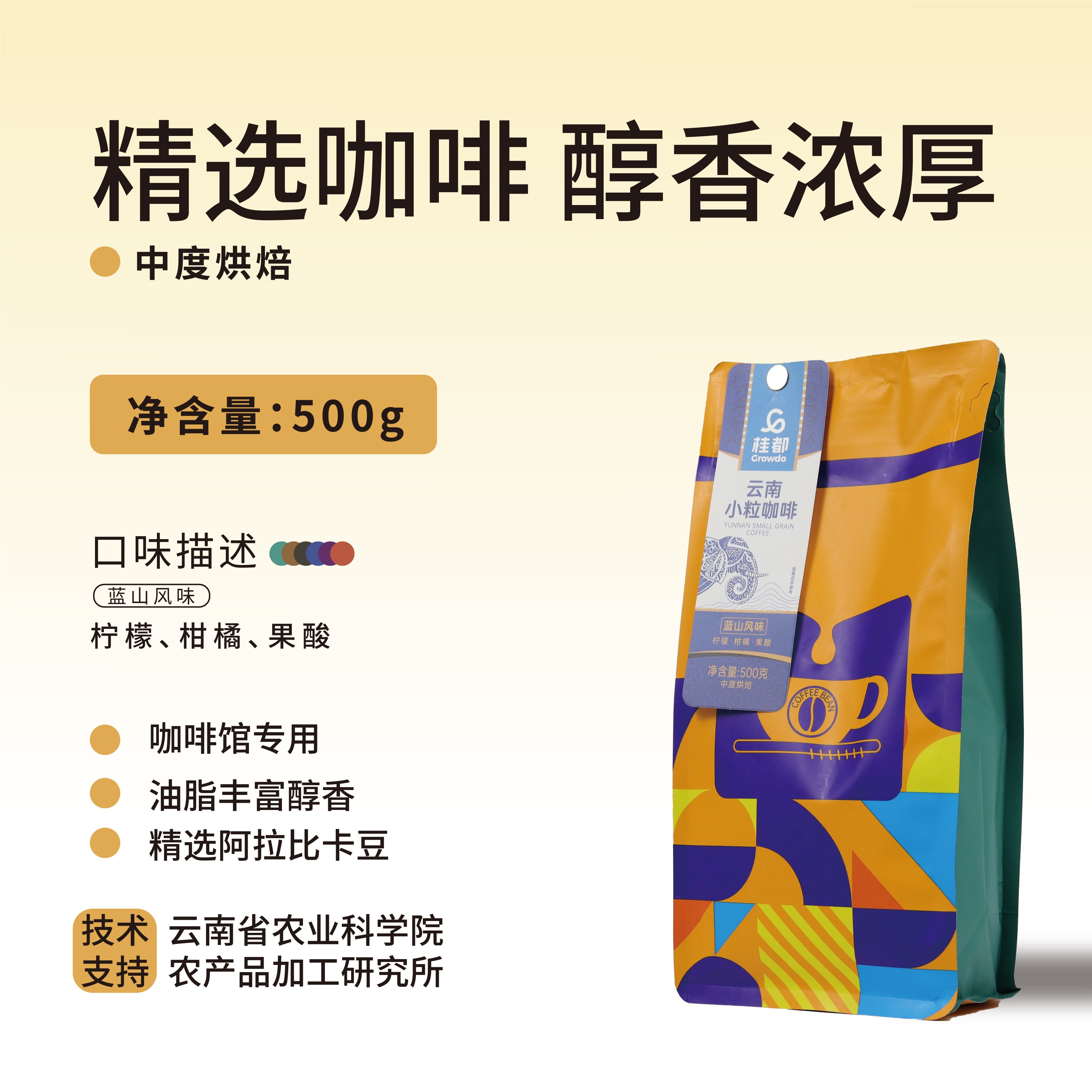 桂都袋裝500g藍(lán)山風(fēng)味咖啡豆（彩袋）