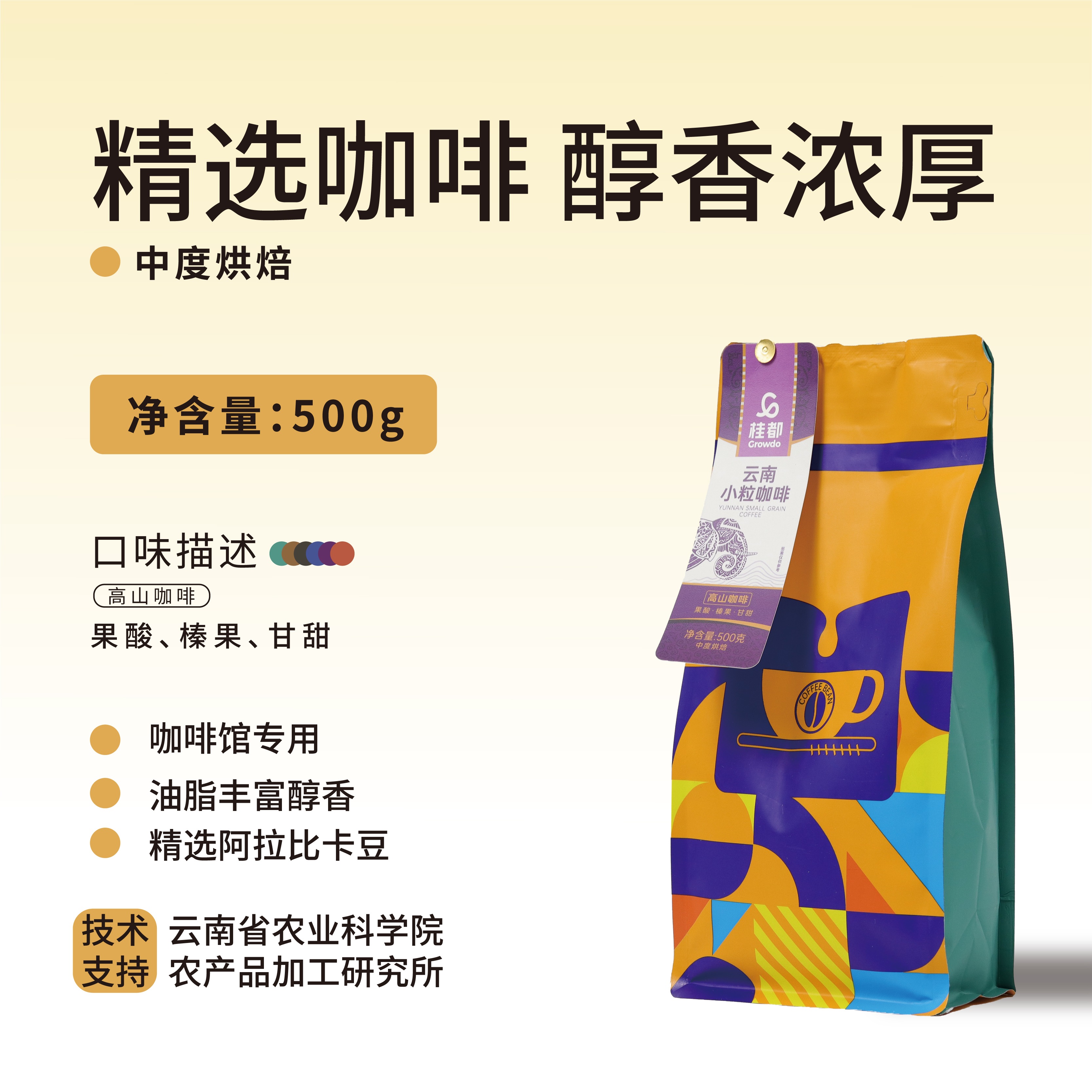 桂都袋裝500g高山咖啡豆（彩袋）