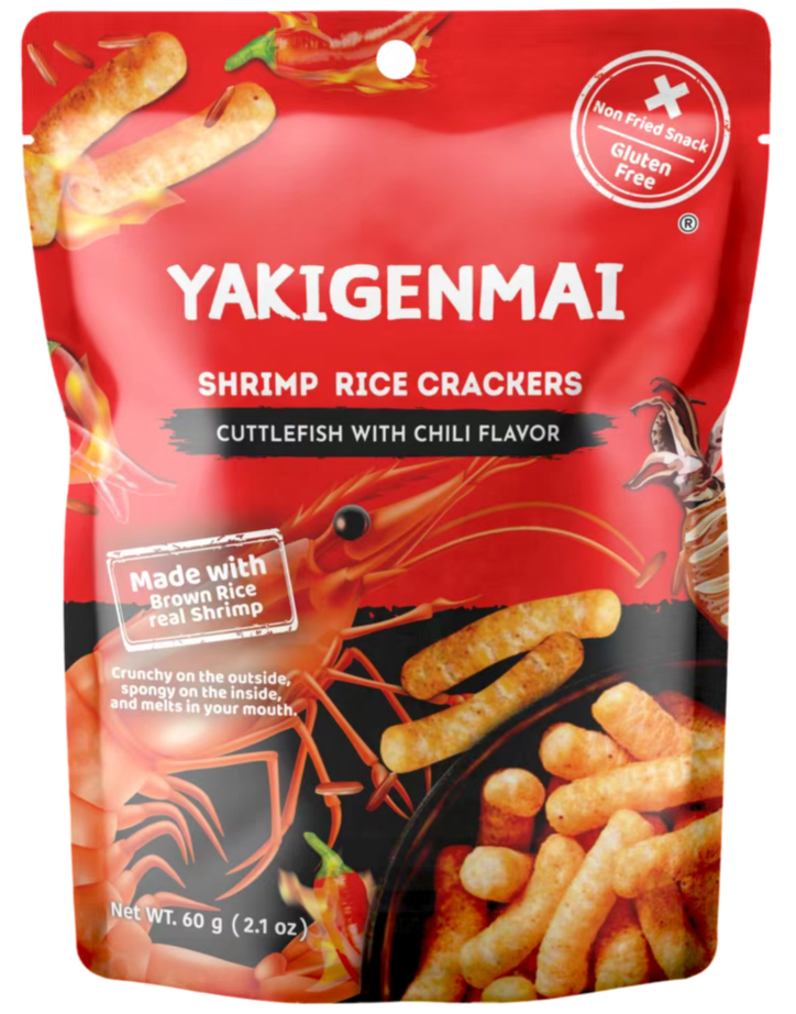 YAKIGENMAI爽辣墨魚味蝦味條(膨化食品)60克