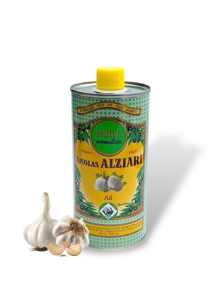 [4408] 500ml tin Olive oil Garlic flavored - Alziari.jpg
