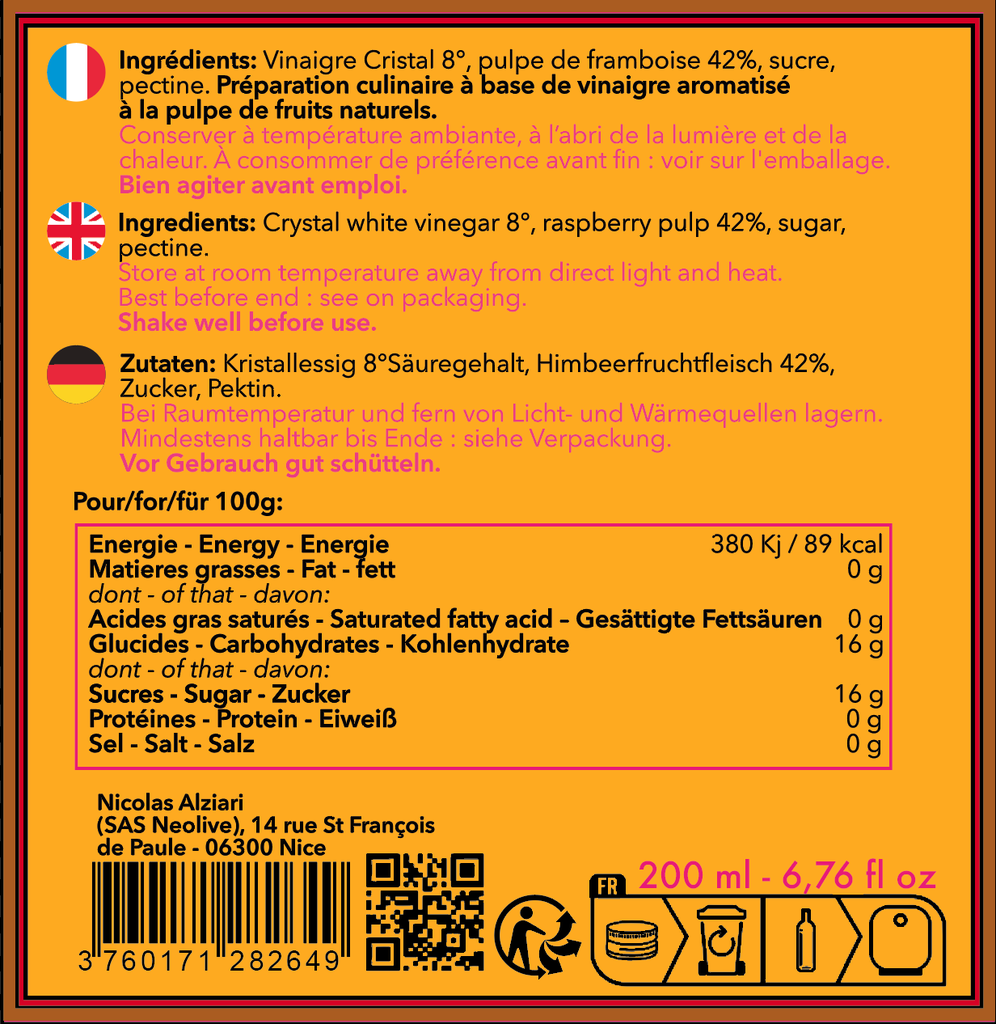 Vinaigre a la pulpe de Framboise 200 ml - Alziari.png