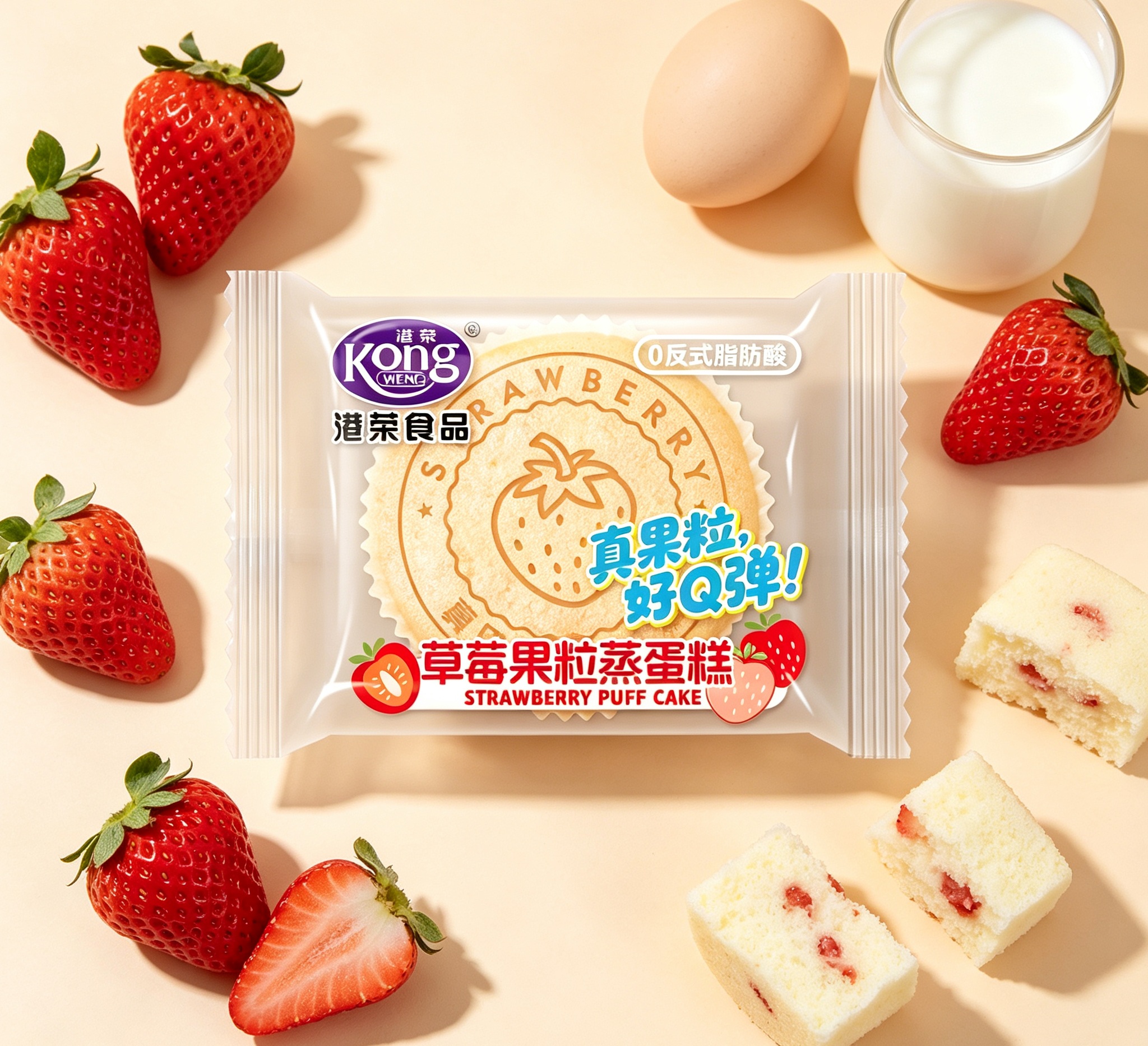 Strawberry Diced Steamed Cake