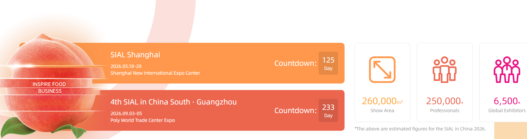 <img src="sial-china-2026-countdown-banner.png" alt="SIAL China 2026 countdown banner featuring Shanghai and Guangzhou dates with 260000 sqm show area and 6500 exhibitors">