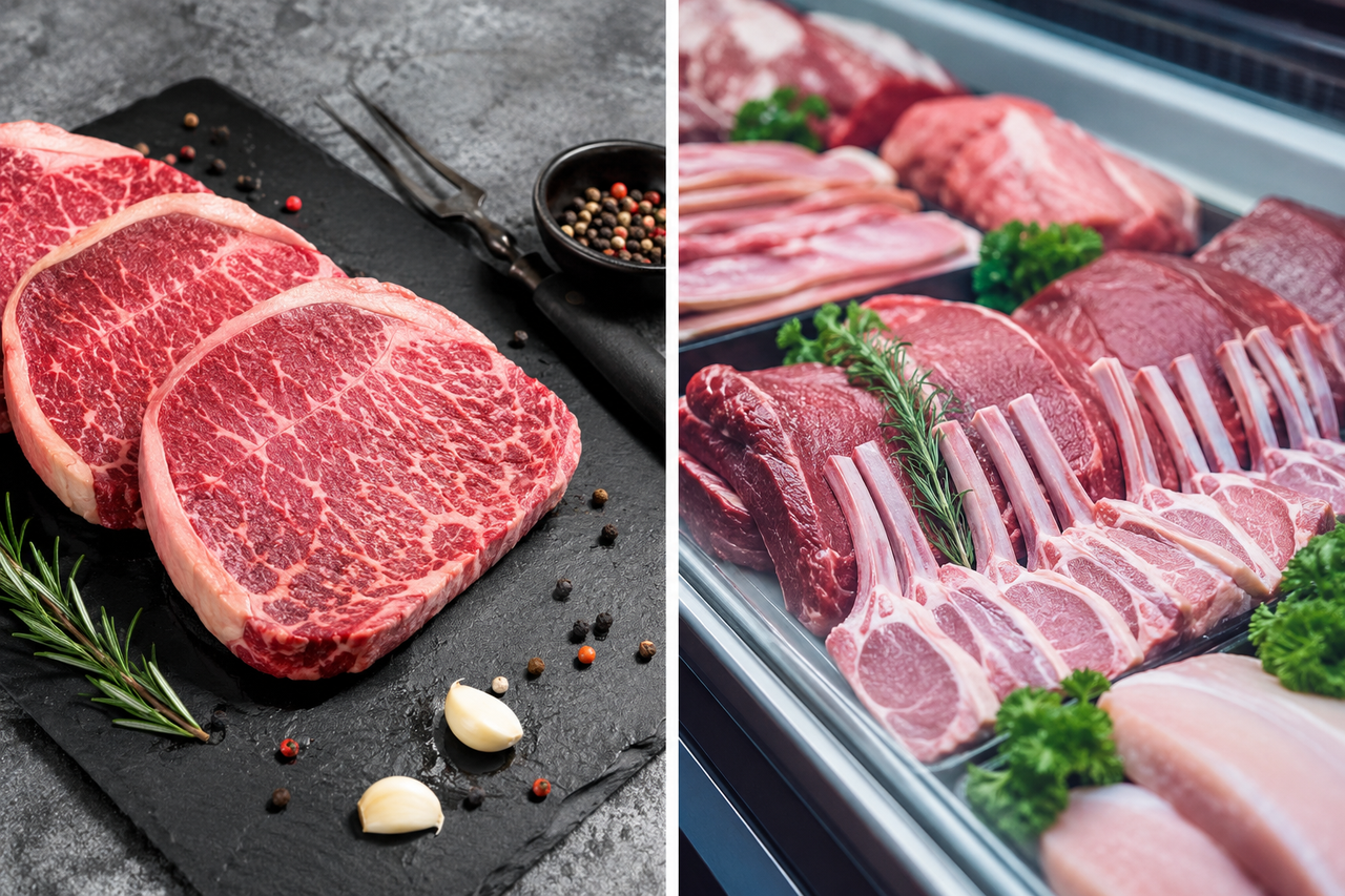 Premium meat products displayed for international food trade