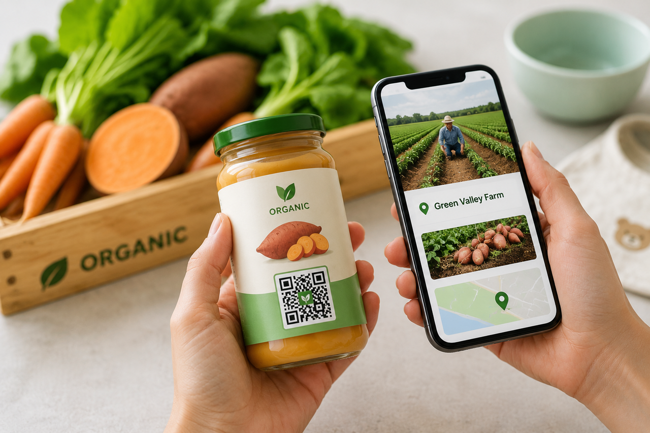 Fresh organic vegetables and fruits used for clean-label baby food production