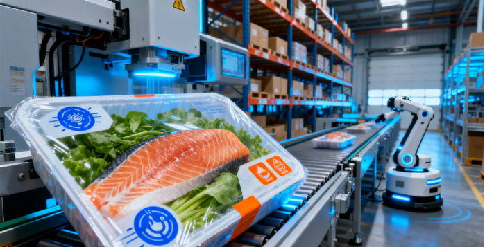 Automated smart packaging line for fresh salmon in a cold chain warehouse