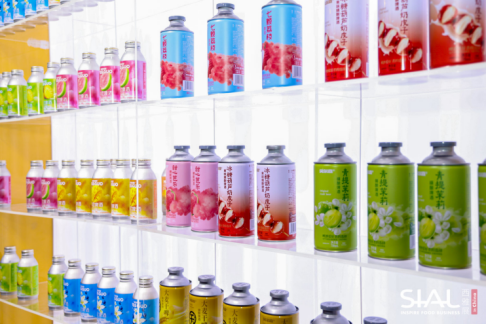 Canned beverage display SIAL exhibition booth